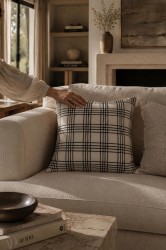 Siyah Ekose Pamuk 45x45 Kırlent Kılıfı - 1