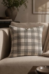 Siyah Ekose Pamuk 45x45 Kırlent Kılıfı - 3
