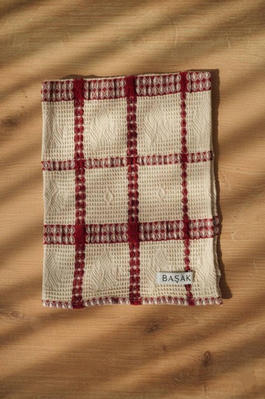 (Çoklu Set) Bordo Kareli Mutfak Havlusu 50x40