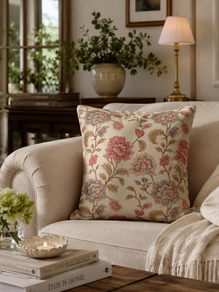 Pembe Desen Pamuk 45x45 Kırlent Kılıfı